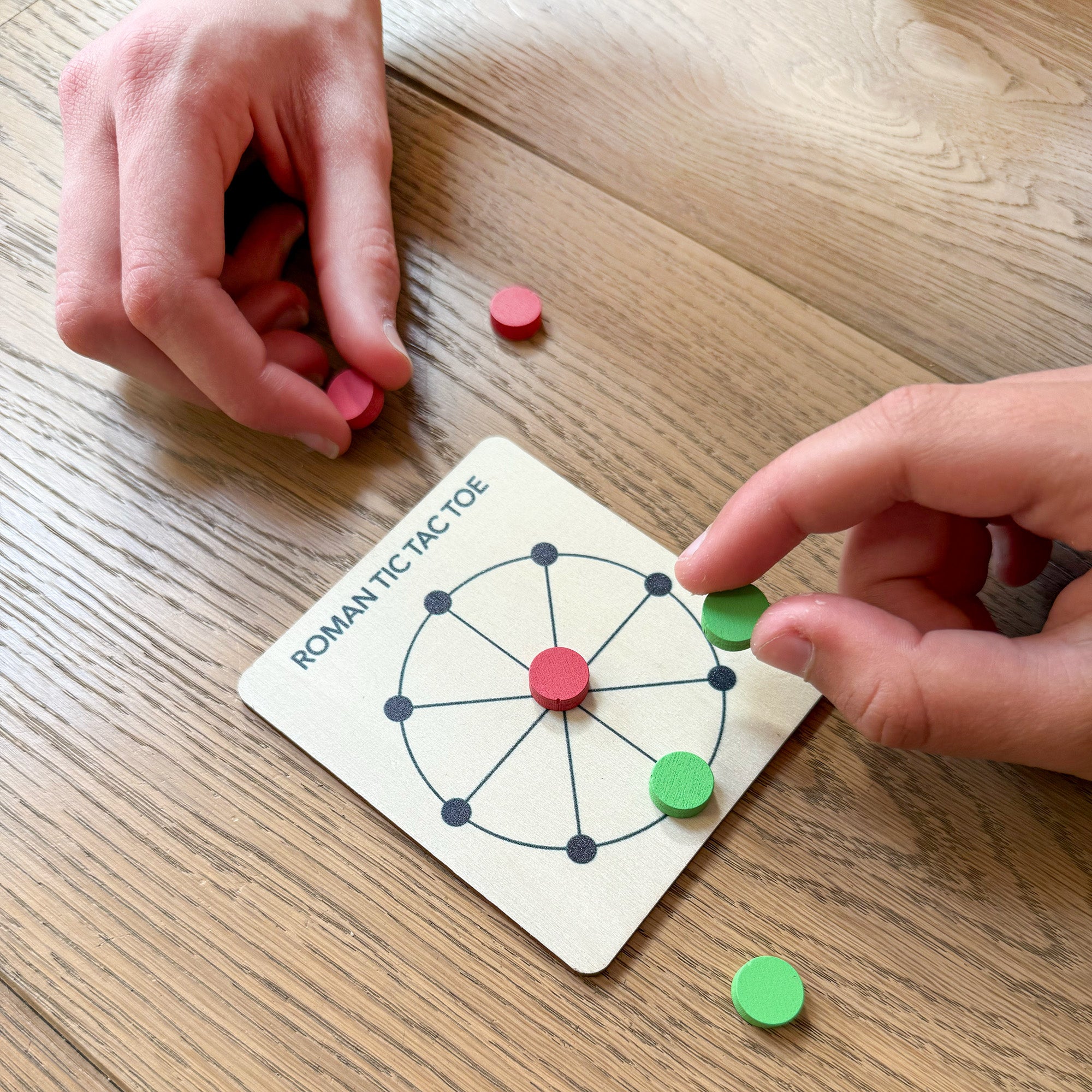Cotton Twist Roman Tic Tac Toe game wooden board and tokens