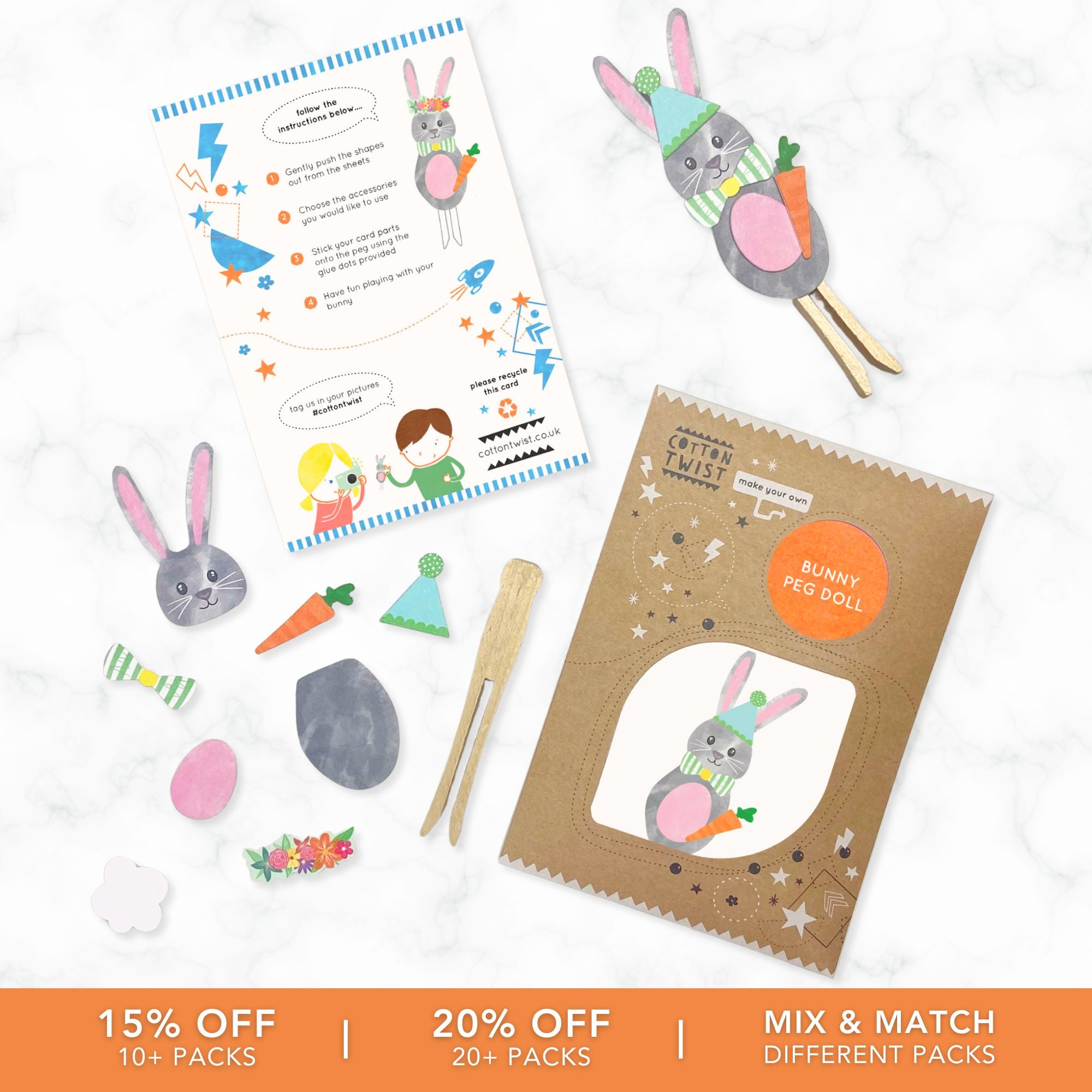 make your own bunny peg doll kit - sustainable craft kit - cotton twist ...