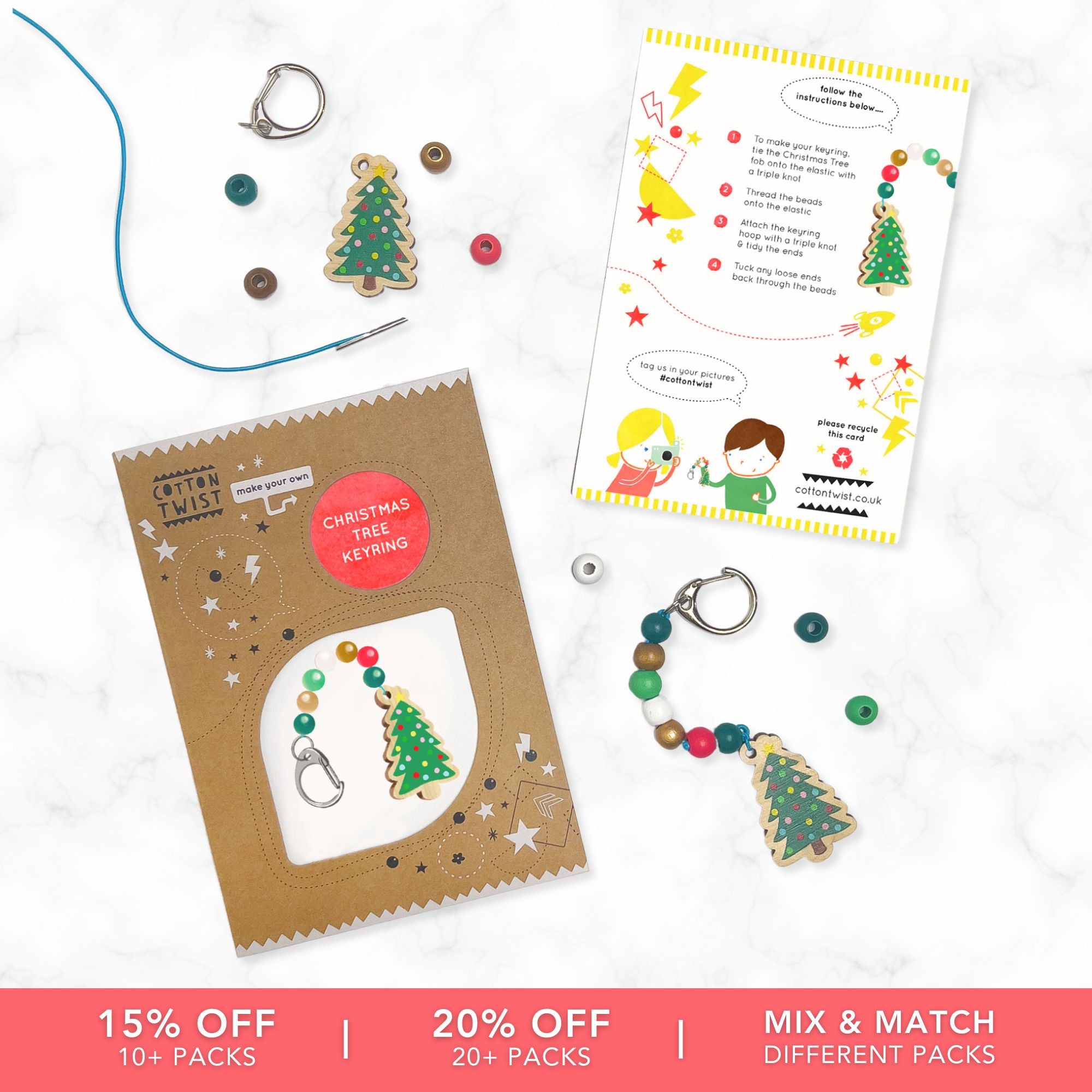 make your own christmas tree keyring - sustainable craft kit - cotton ...