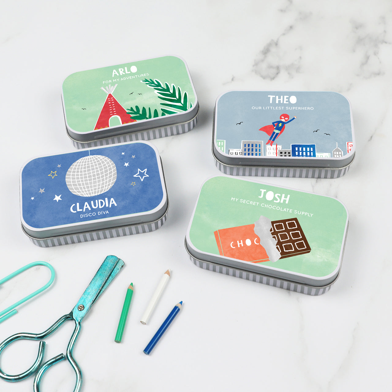 personalised & themed keepsake tins - bright edit