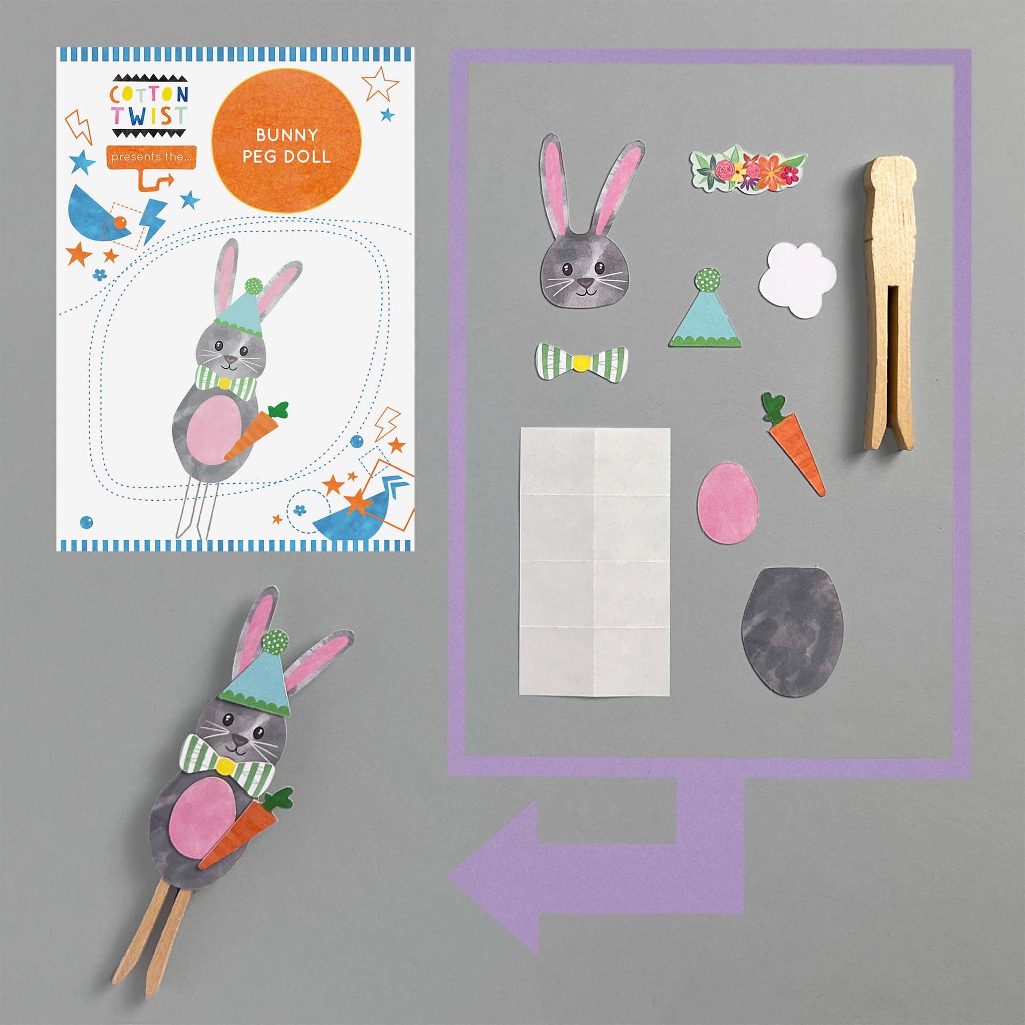 make your own bunny peg doll kit - sustainable craft kit - cotton twist ...