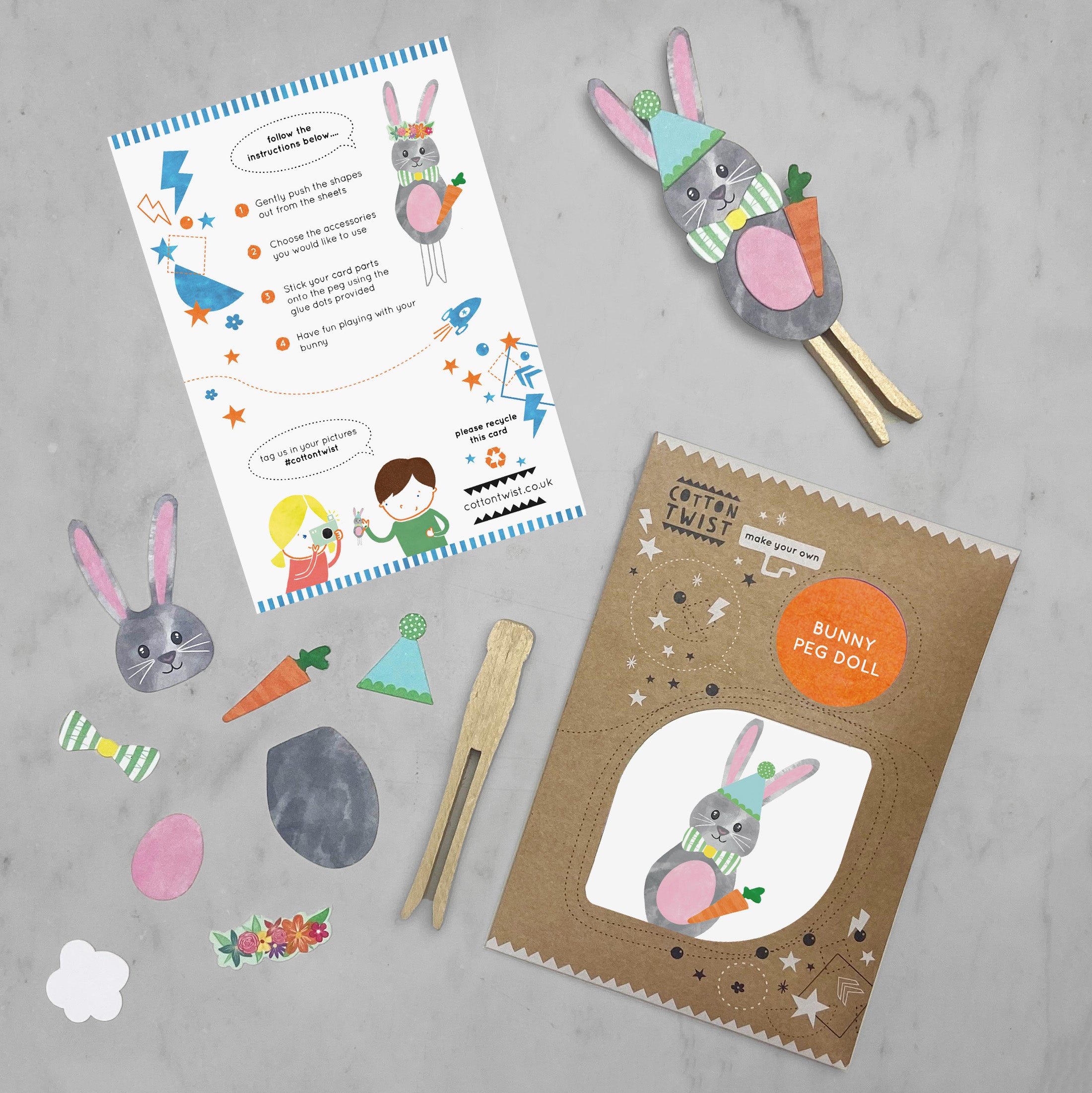 make your own bunny peg doll kit - sustainable craft kit - cotton twist ...