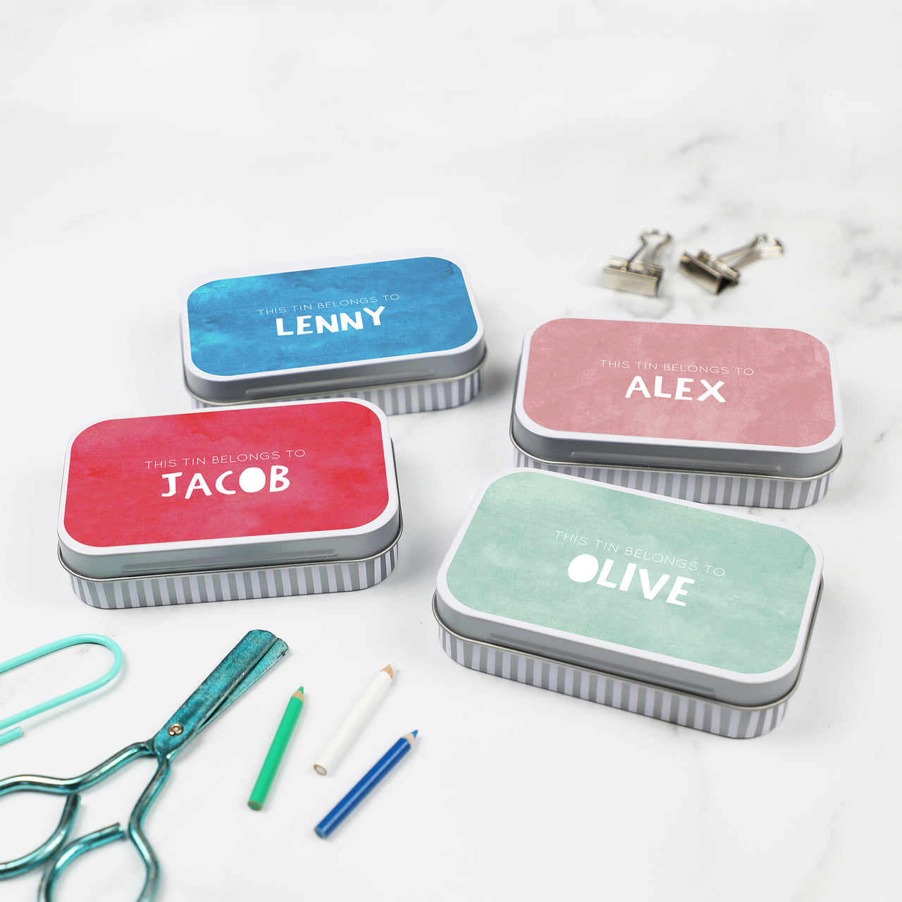 personalised block colour keepsake tin