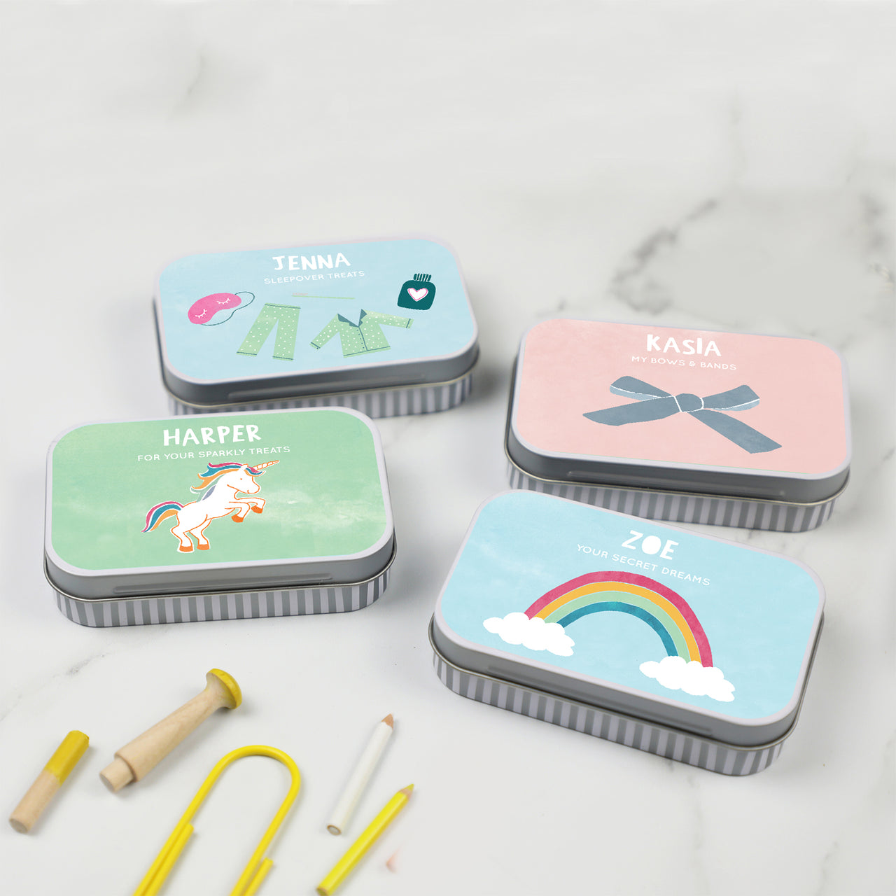 personalised & themed keepsake tins - pastel edit