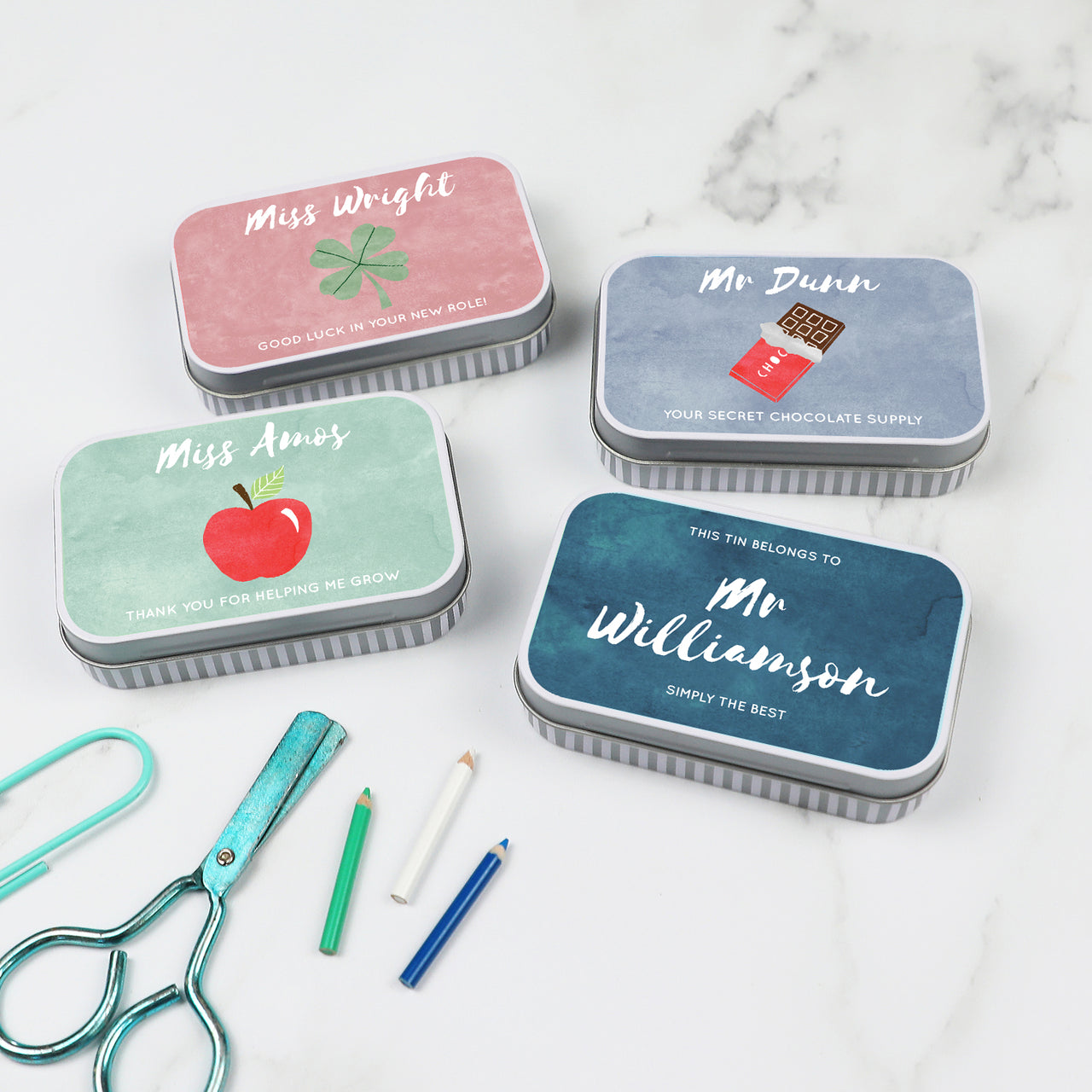 personalised 'thank you teacher' gift tins - pastel edit
